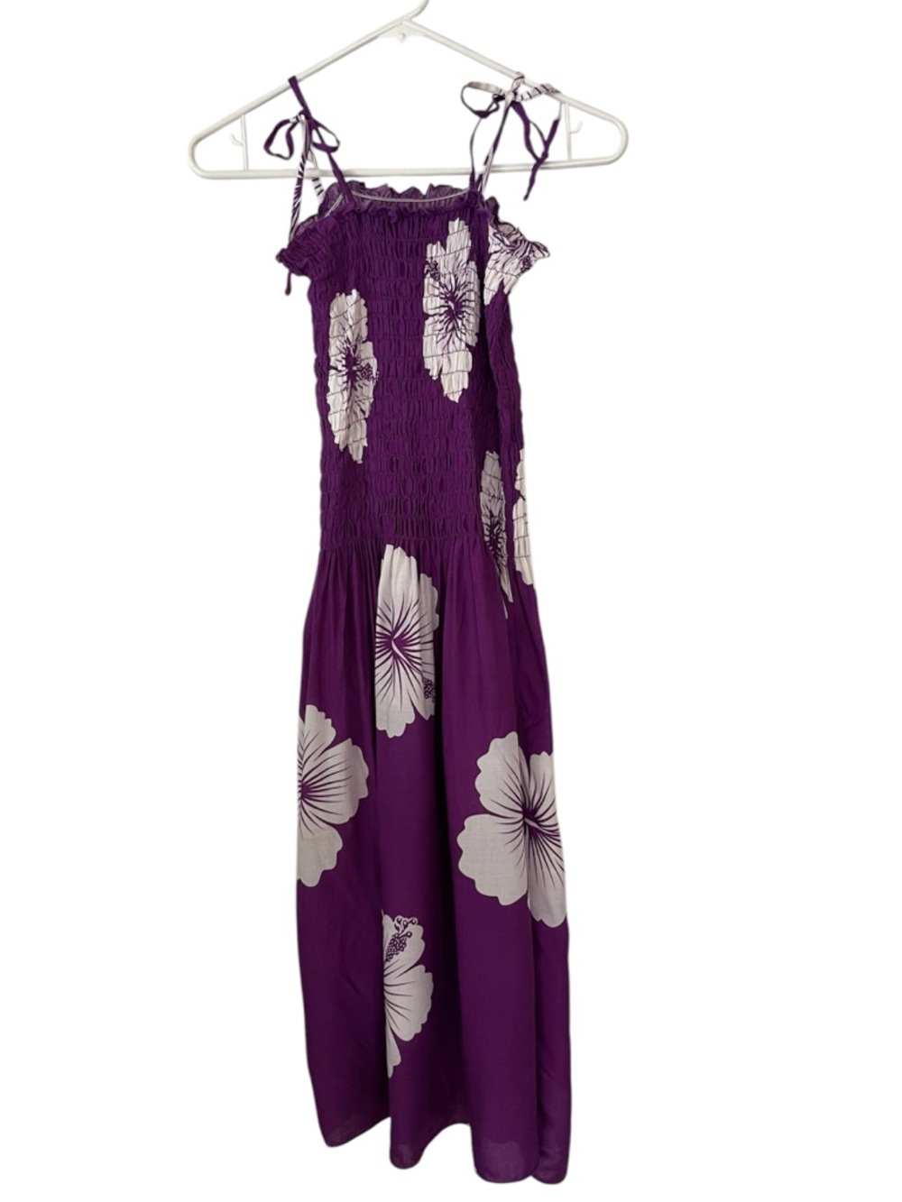 Paradise ‘One Size’ Purple Tropical Floral Rayon Midi Dress with Tie Straps